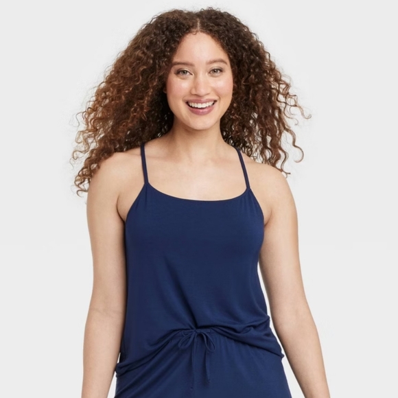 Women's Cloud Knit Tank Top and Shorts Pajama Set - Auden Navy Blue L - Picture 1 of 11